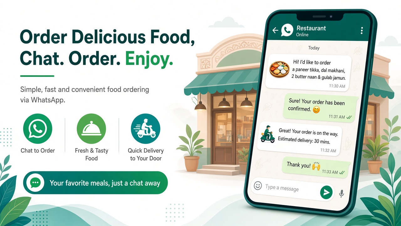 WhatsApp chat for restaurant orders and updates on a smartphone